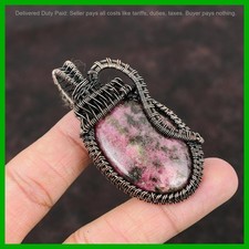 Valentines Sale Copper Rhodonite Gemstone Art Deco Wire Wrapped Pendant Jewelry