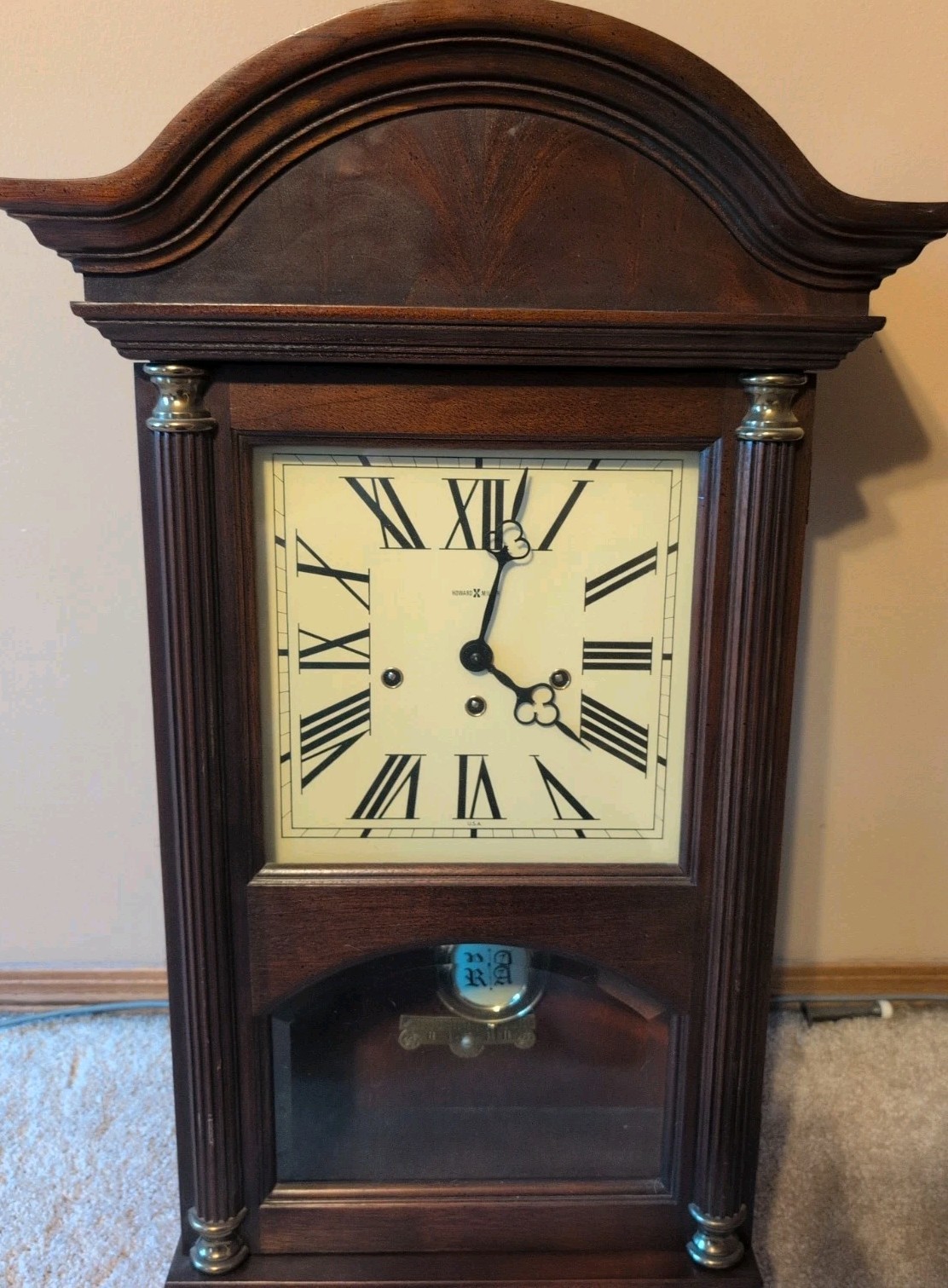 Howard Miller # 612 224 Walnut Triple Howard Miller # 612 224 Walnut Triple Chime Wall Clock Good Working Condition image