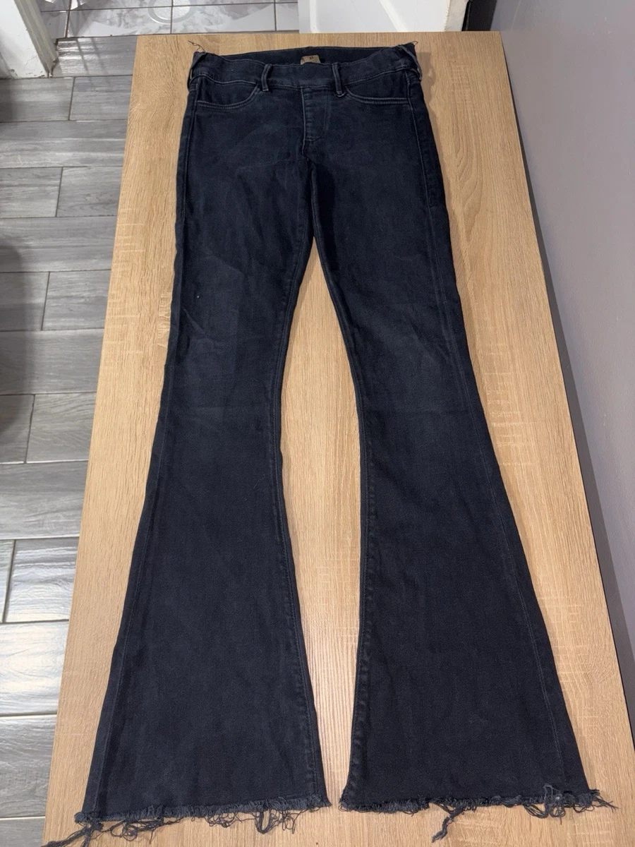True Religion Black Joey Flare Jeans XS USA Made Frayed Hem Low