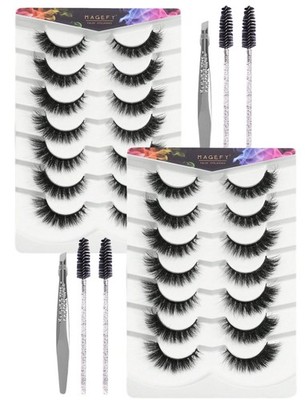 2 Sets 7 Pairs Thick Fluffy Curling False Eyelashes With Tweezers And 2 Brushes