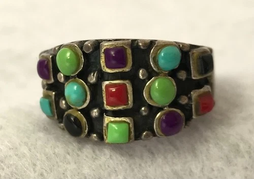Vintage Southwestern, 925 Silver, Multi Color Gem Ring,  Size 7.75, #JWL-1032