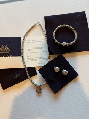 Lagos Sterling Set Necklace, Bracelet, Earrings Caviar Rope Beaded Collection
