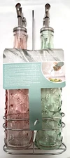 Cook With Color CWC Glass Gold Oil & Vinager Dispensers Pink & Green 17oz