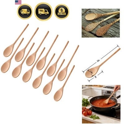 Wooden Cooking Spoons Set 12 Pack Natural Baking Mixing Serving Utensils