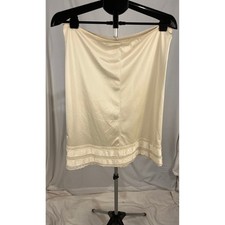 Vintage Slipsation Ivory Satin Half Slip Lace Trim Waist 30-32 Large Creamy