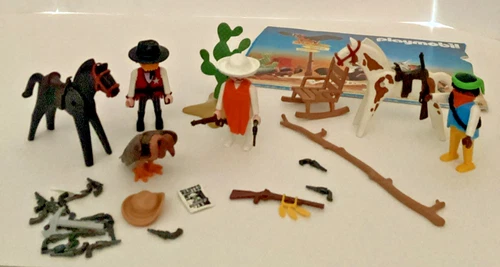 VTG 1990s lot Playmobil Western Bandits Sheriff parts from #3748 horses vulture
