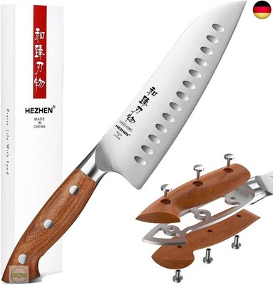HEZHEN Rostfreier Stahl Santokumesser German 1.4116 Stahl Kochmesser,