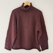 Vtg JCrew Mens Roll Neck Wool Oarsman Sweater L Burgundy 90s Fisherman HOLE READ