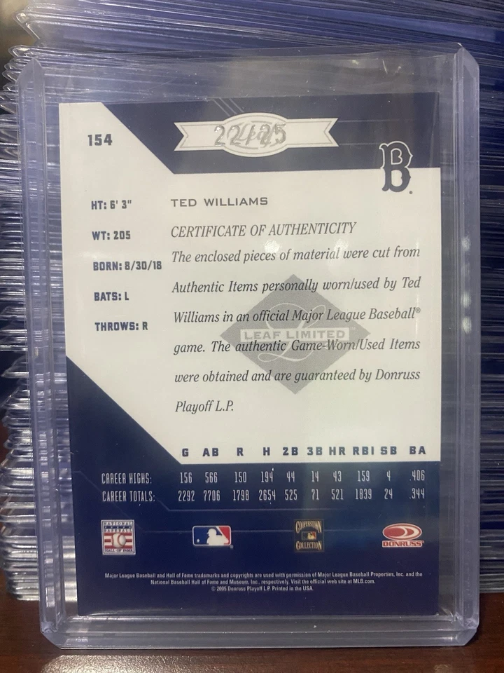Donruss Playoff LP 2005 Ted Williams Leaf Limited TNT parche doble 22/25 Foto 3 de 4