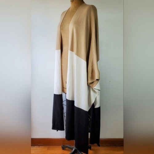 Victor Alfaro OS Duster Colorblock 100% Wool Cardigan Beige White Black Knit Lux - Picture 3 of 10