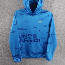 Under Armour Hoodie Youth Large Blue All Over Logo Loose Long Sleeve Pullover