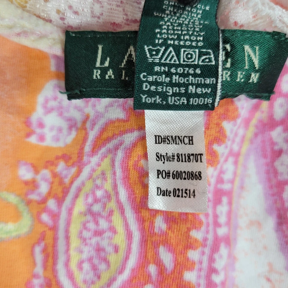 Conjunto corto de pijama Lauren Ralph Lauren para mujer S naranja rosa cachemira encaje algodón Foto 4 de 4