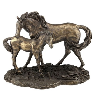 Veronese Design Stute und Fohlen Wildpferde Statue - Kaltguss Bronze Finish
