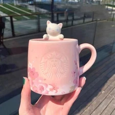 Starbucks Pink Sakura Cat Mug-Cherry Blossom Theme, Coffee & Milk Use, Christmas