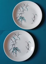 X 2 British Anchor 'Whispering Grass' Side Plates, Light Blue and Black, England