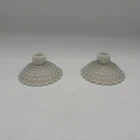 Anchor Hocking White Opalescent Hobnail Moonstone Candle Holders Candlestick Vtg