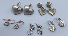 5 Heart Shaped Silver Tone Dangle Drop Earring Lot