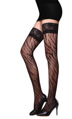 Calze a Rete Nero Zebra Top Pizzi Intimo Nuovo Sexy