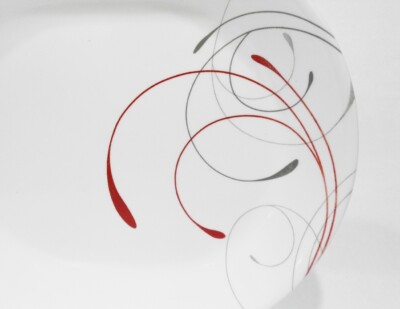   NEW Corelle SPLENDOR 12 1/4'' x 10'' SERVING PLATTER Energetic RED GRAY Scrolls