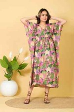 1PC Indian Vintage 100% Cotton Long Beach Maxi Kaftan Dress Caftan Kimono