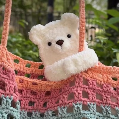 Little Bear Earphone Storage Bags Handmade Woven Homemade Plush Thread Crochet