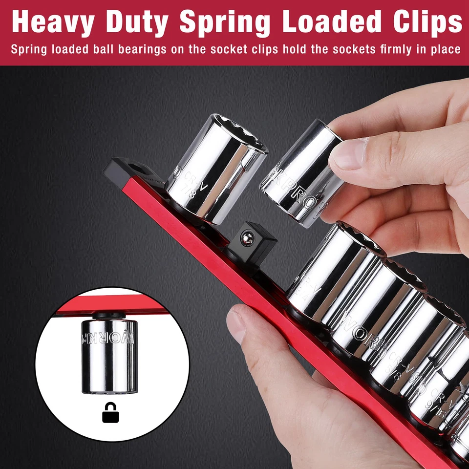 3-PACK 1/4" 3/8" 1/2" Drive Magnetic Socket Organizer Set Socket Holder Rack USA - Image 4 of 4