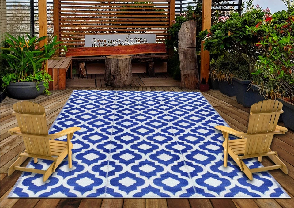 Venta Alfombras de paja de plástico para exteriores Alfombra de patio al aire libre Azul,Blanco 9'x12'-Exhibición usada Foto 3 de 4