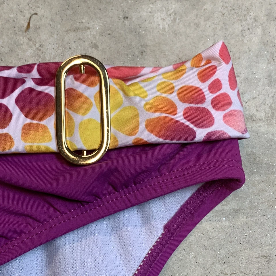 Perry Ellis Womens Bikini Bottom Pink Orange Leopard Print Gold NWT Size Small - Image 3 of 4
