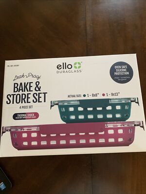Ello Duroglass 4 PC Glass Bake and Store Set w Snap Seal Air-Tight Close Lids 810922038087 | eBay