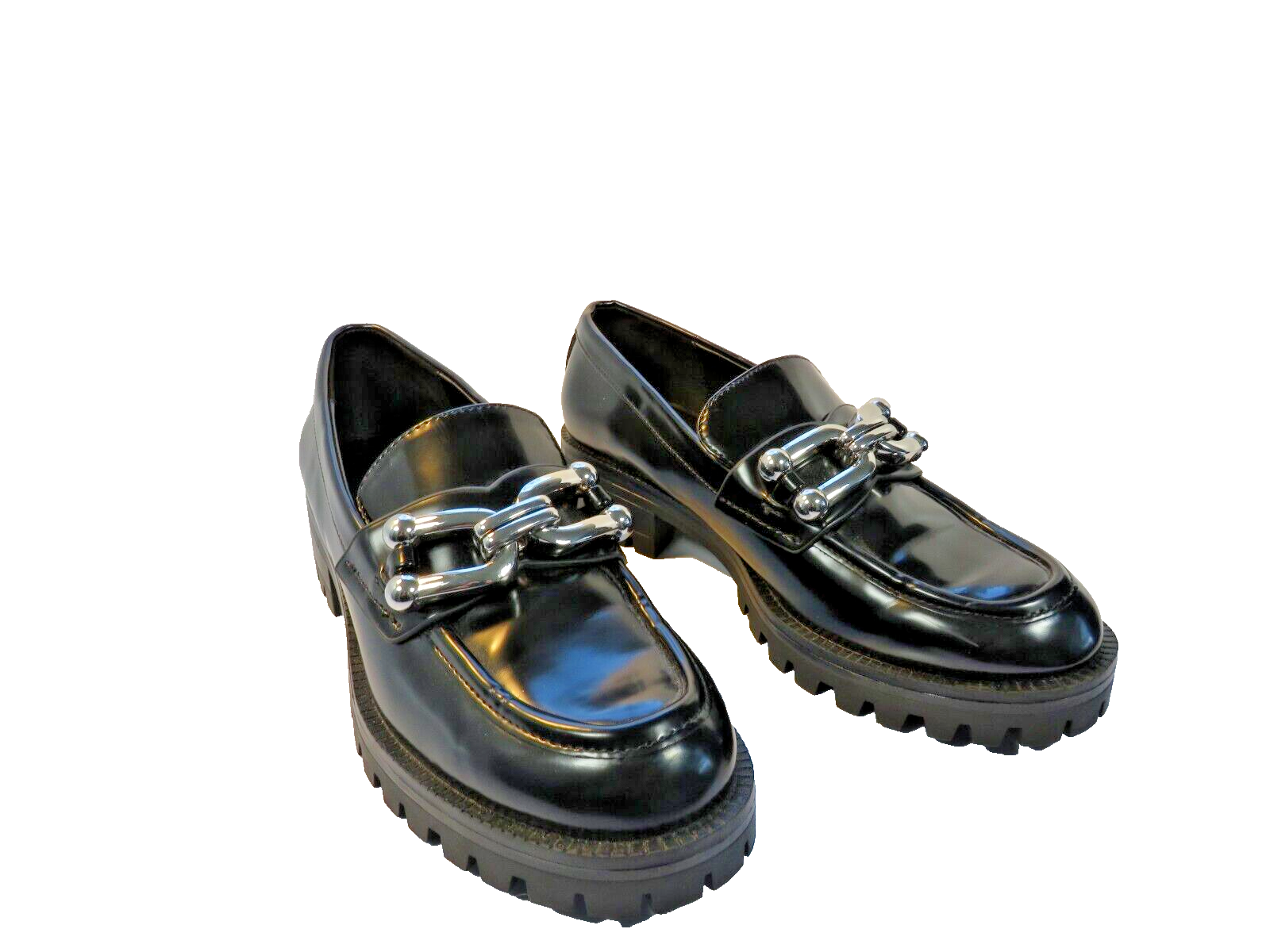 SAOLA Scarpe mocassini ZARA neri suola grossa con fibbia argento catena donna taglia 36 US 5