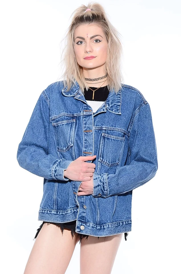 Vtg 90s Xhilaration Stonewash Denim Grunge Oversized Boyfriend Jean Jacket Coat - Изображение 3 из 4