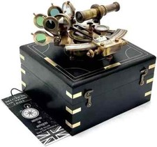 Ancien sextant historique navire laiton J. Scott London avec boîte en bois ca...