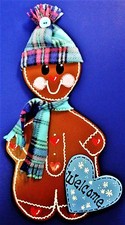 WELCOME GINGERBREAD BOY SIGN Winter Season Plaque Wall  Door Hanging Decor