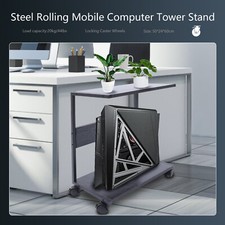 Metal PC Case Desktop Stand Black Iron Frame Holder W/ Rolling Universal Wheels