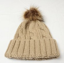 Old Navy Girl's Cable Knit Faux Fur Pom Beanie SV3 Coyote Size L/XL