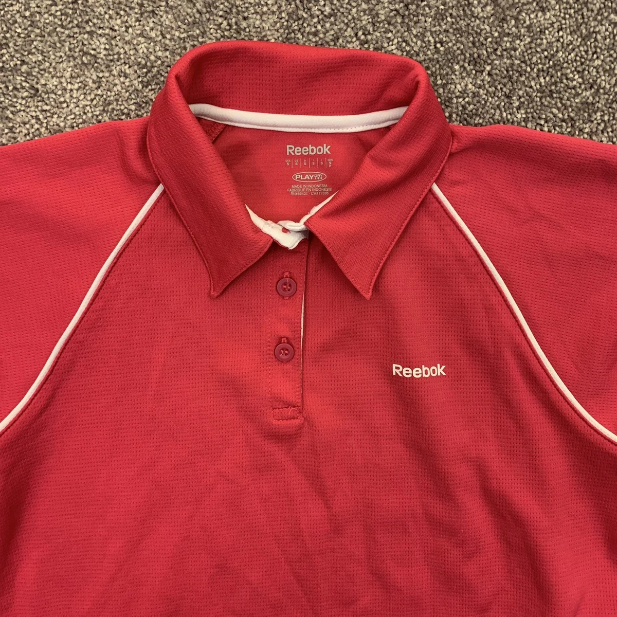 Reebok Womens Play Dry Short Sleeves Collard Red Polo T Shirt Top