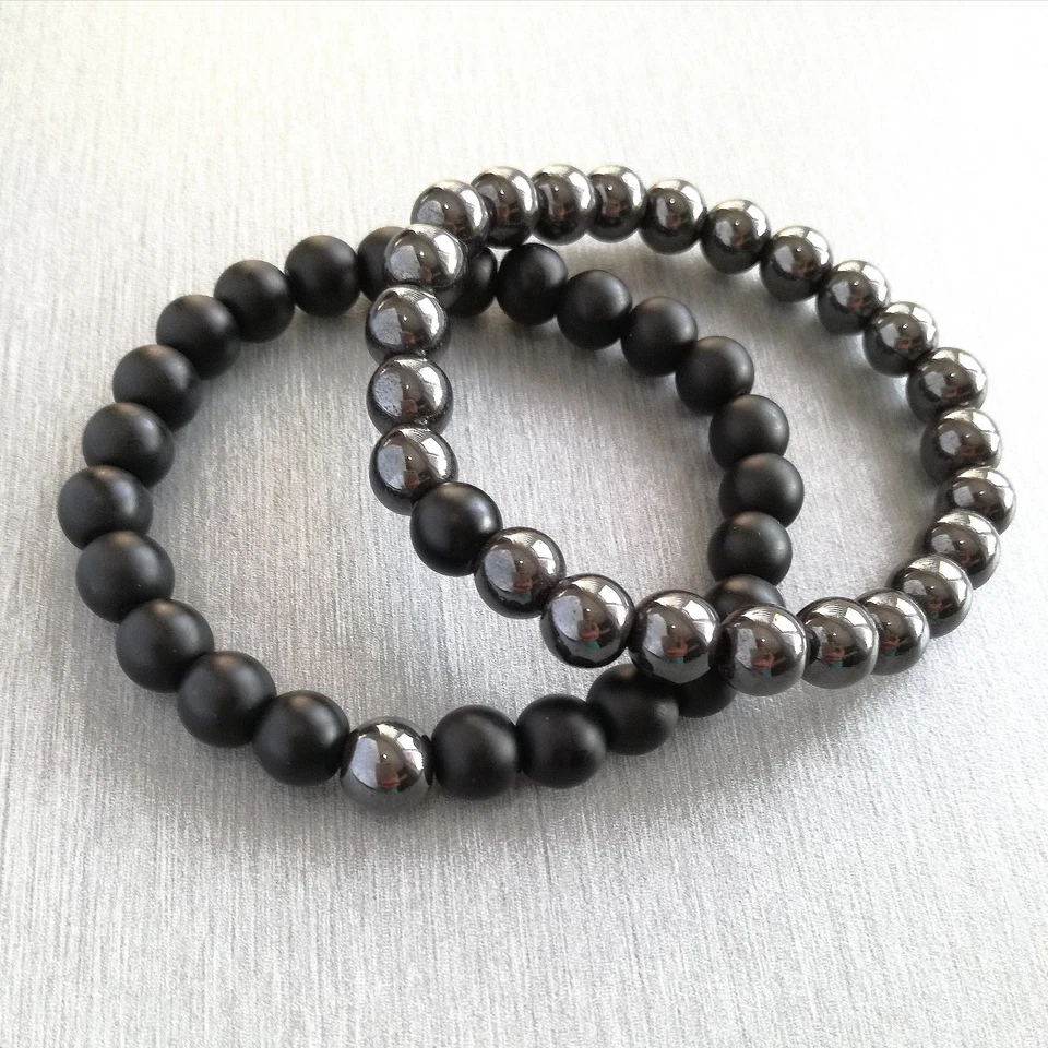 2x Armband set Onyx Stein hämatit 8mm Herren armreif Perlenarmband Geschenk - Bild 2 von 4