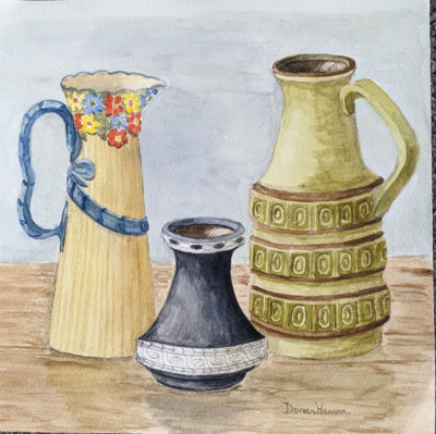 Vintage Original Aquarell Gemälde Stillleben von Doreen Hanson