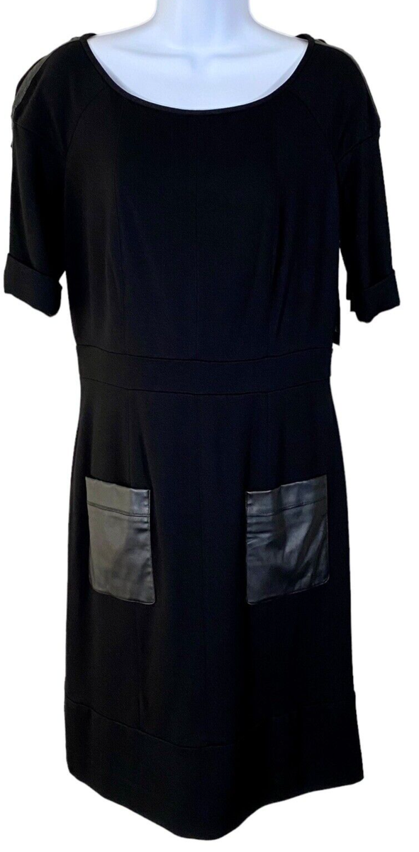 VINCE CAMUTO SHEATH Dress SS FAUX LEATHER Pockets Details Knee Length BLACK  12P | eBay