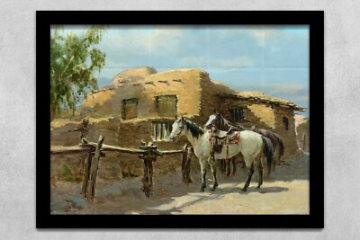 ready to hang ceramic tile mural backsplash.  Old Adobe.  horses country western