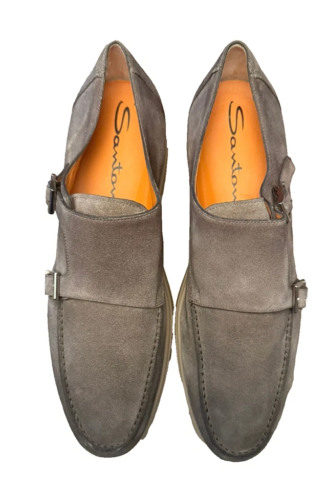 Santoni Chaussures À Double Boucle Mocassins En Daim 45 - Photo 1/4