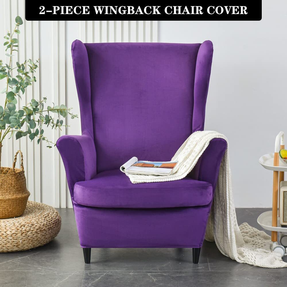 Stretch Wing Chair Covers Velvet Wingback Sofa Slipcover Solid