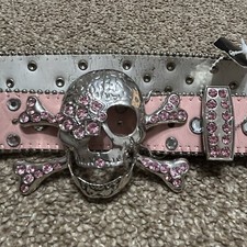 NWT Vintage Skull & Crossbones Belt Pink And Clear Rhinestones Sz Medium *Read*