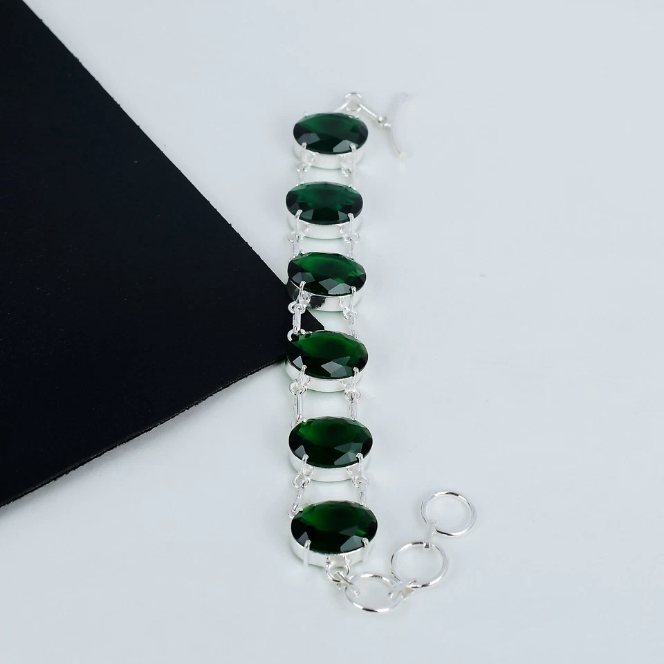 Green Tourmaline Gemstone Bracelet Handmade 925 Sterling Silver Jewelry For Gift - Image 2 of 4