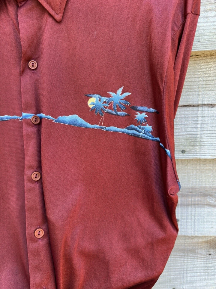 Camisa discoteca vintage años 70 con motivo de puesta de sol Island, Chemise de Kennington Foto 2 de 4
