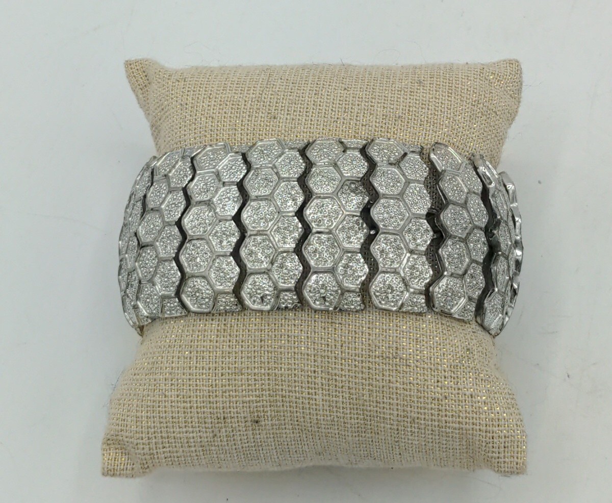 Coro Silver Chunky Geometric Pattern Bracelet Mod… - image 2