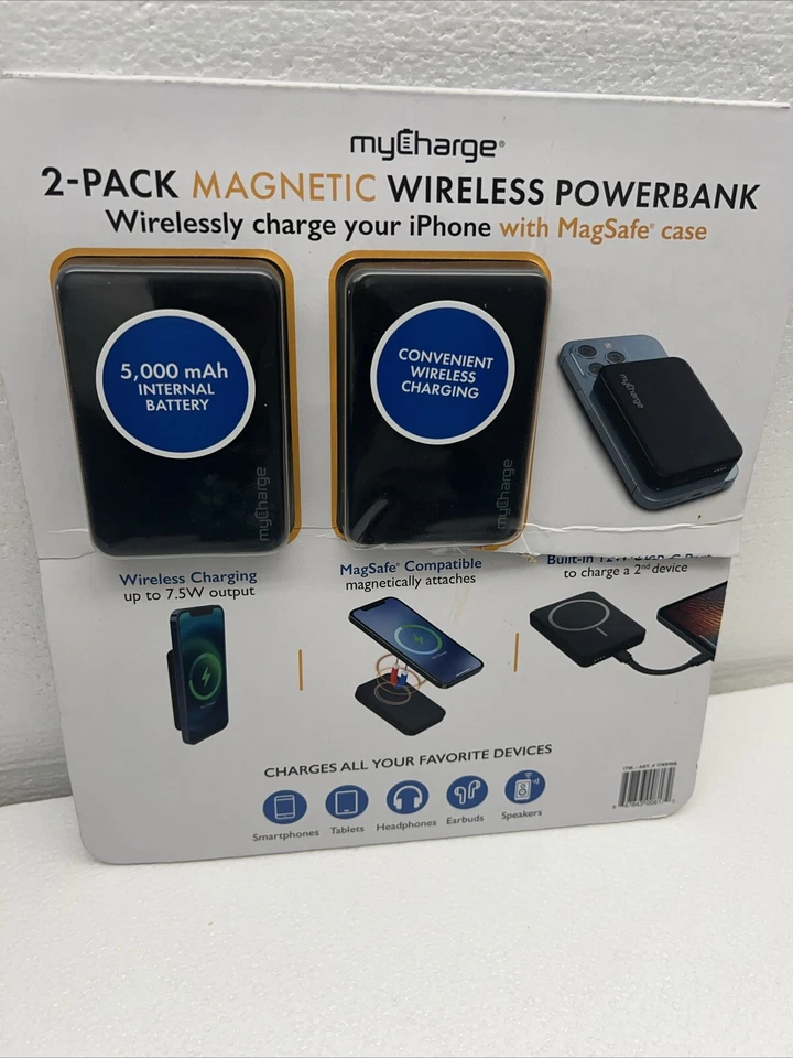 Paquete de 2 PowerBank inalámbrico magnético myCharge 5000 mAh + 27 horas Foto 3 de 4