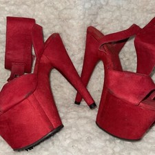 Suede velvet pleaser ankle strap red size 7 stripper exotic dancer heels
