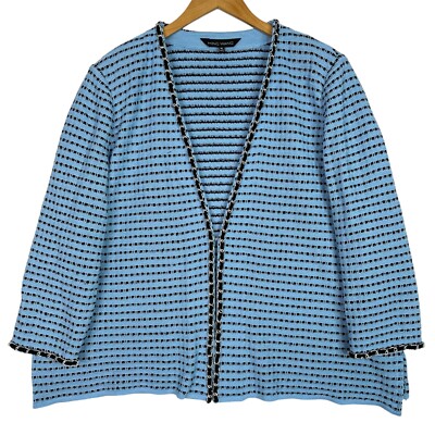 Ming Wang Knit Jacket Cardigan Womens Blue Black Chain Trim XL Textured Stripe