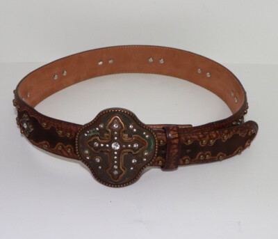 Justin Boots Western Cowgirl Leather Cross Belt Studded  display picture 3